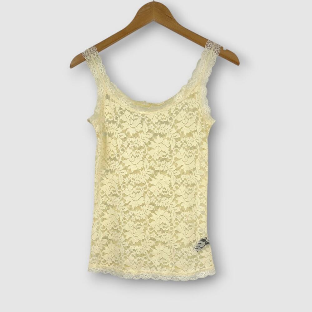 Lyaner Floral Lace Tank Top Scallop Hem Cami Cream Ivory Size S